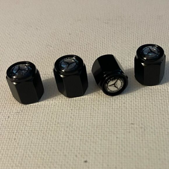 Mercedes Benz Logo valve Stem caps in black set of 4 NWT - Picture 3 of 4